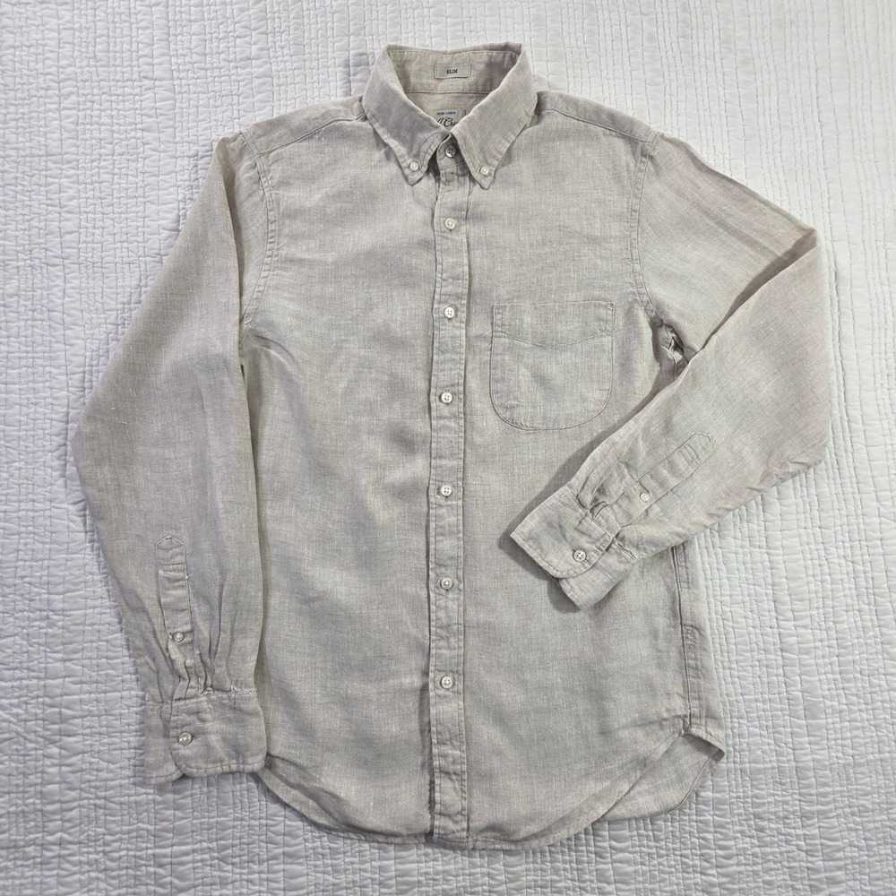 J.Crew Mens Slim Baird McNutt Irish Linen Button Down Shirt Beige Tan K7899 S